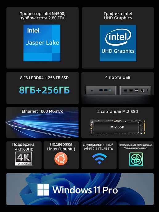 BMAX Мини-ПК B3 PRO N4500 8 ГБ + 256 ГБ, 8 ГБ, 256 ГБ, фото 2