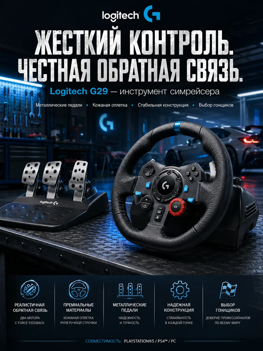 Игровой руль G29 Driving Force для PS5, PS4 и PC