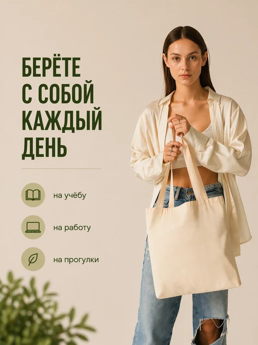 MARYJOHN Шоппер женский сумка хлопок без принта, бежевый, фото 3
