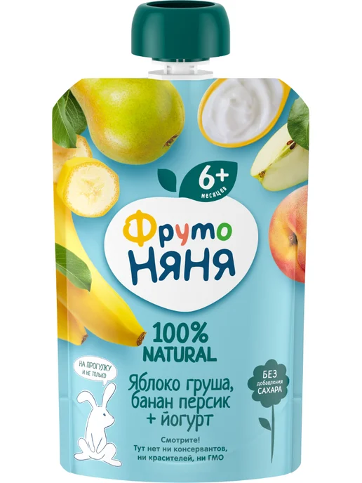 ФрутоНяня Пюре детское фруктовое яблоко груша банан персик + йогурт 90…, 12 шт, фото 3