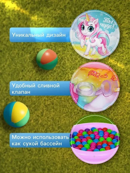 Надувной бассейн с единорогом для детей, 15 л, фото 2