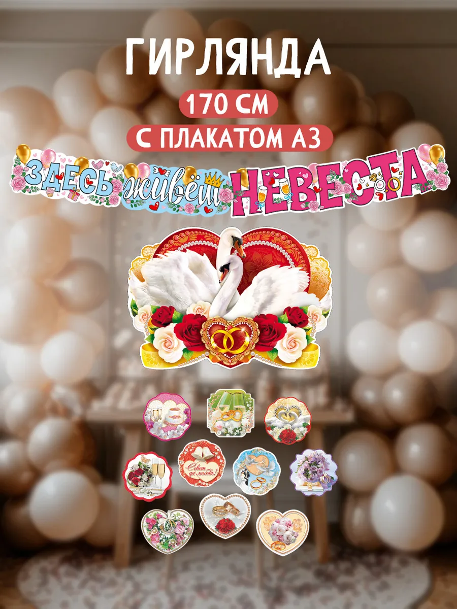 Набор плакатов для украшения интерьера С днем свадьбы!