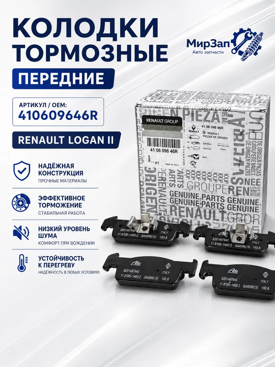 Колодки тормозные передние рено логан 2