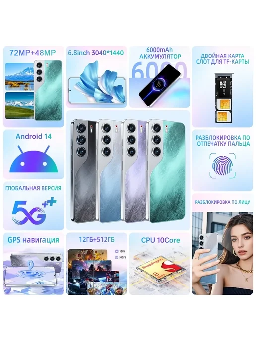 Смартфон TECHAURA C40 Pro 12/512 ГБ, фиолетовый, фото 2