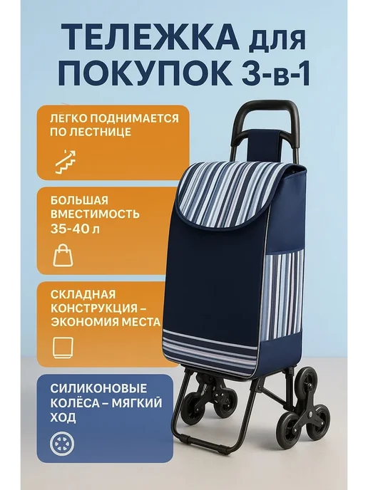 Сумка тележка хозяйственная на колесах, синий