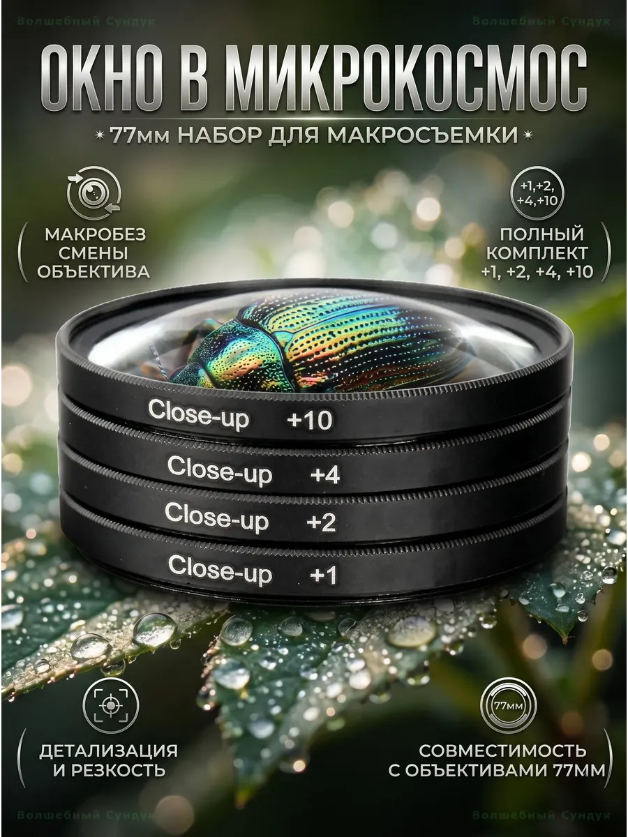 Набор макролинз +1 +2 +4 +10 для объектива 77мм