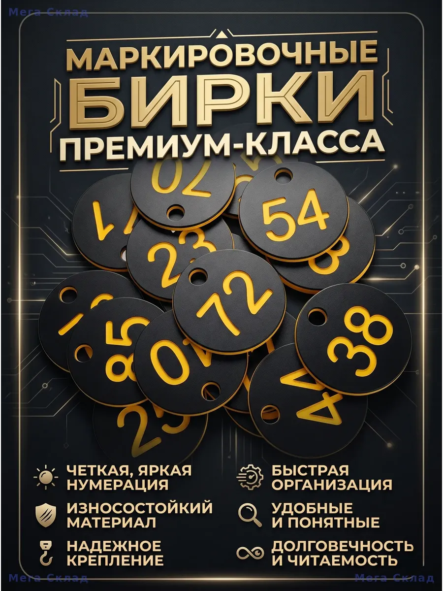 Номерные бирки для ключей и гардероба 1-100, 100 шт