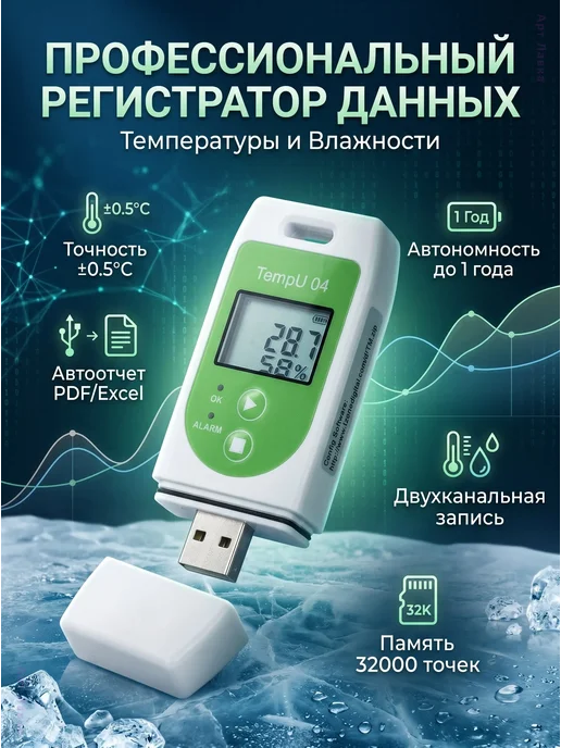 USB-регистратор температуры TZ-TempU04, 32000 записей, белый