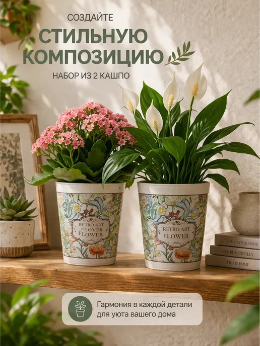 Горшок для цветов 1 литр набор 2 штуки, бежевый, фото 7