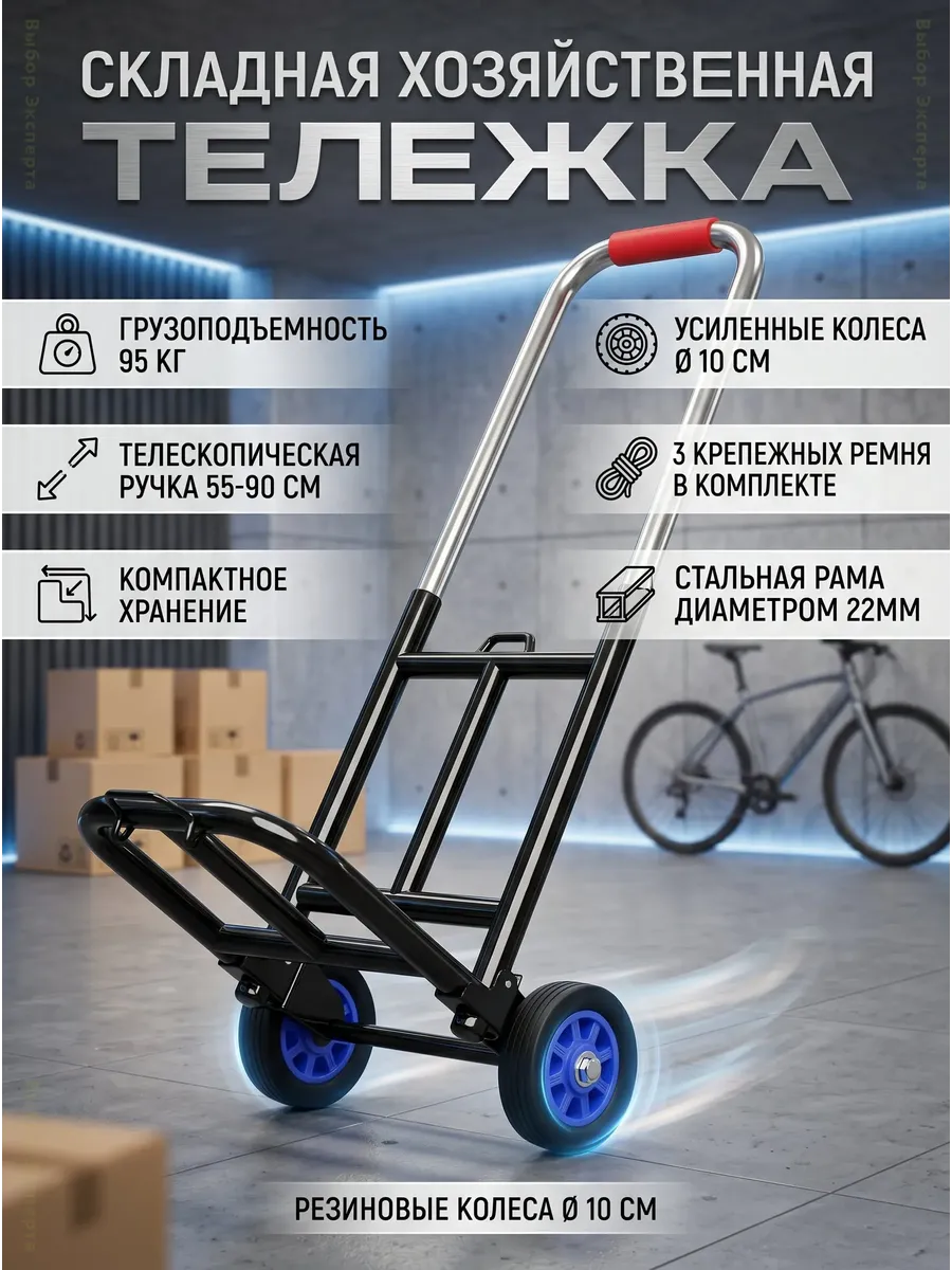Складная ручная тележка до 95 кг черная