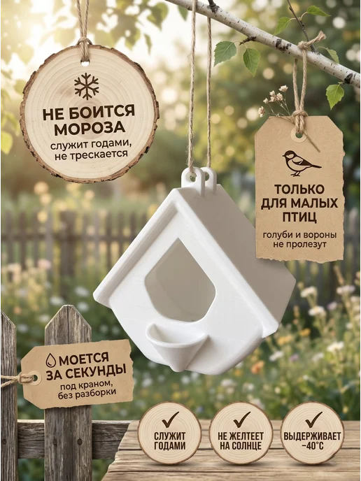 Кормушка для птиц подвесная пластик, уличная, белый, фото 2