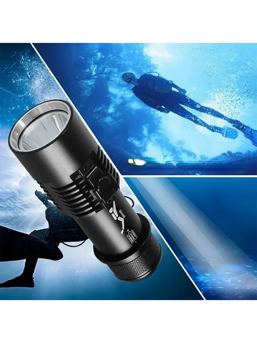 Мощный подводный фонарь XHP70 для дайвинга, черный, фото 5