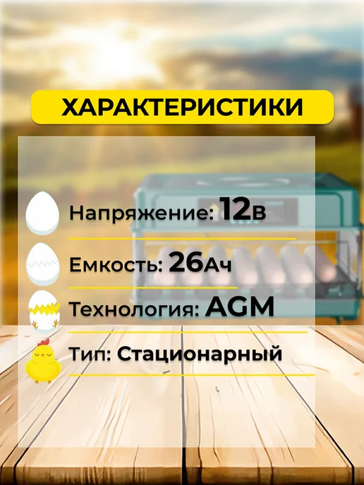 Аккумулятор для инкубатора 12В 26Ач, вариант, фото 2