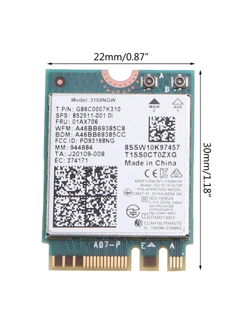 Wi-Fi адаптер Intel 3168NGW M.2 802.11ac + BT 4.2, вариант, фото 4