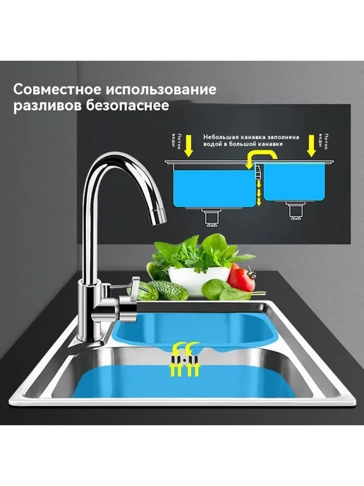 Кухонная мойка из нержавеющей стали двойная, серый, фото 3