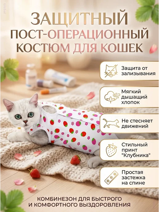 Попона послеоперационная для кошек и собак, белый
