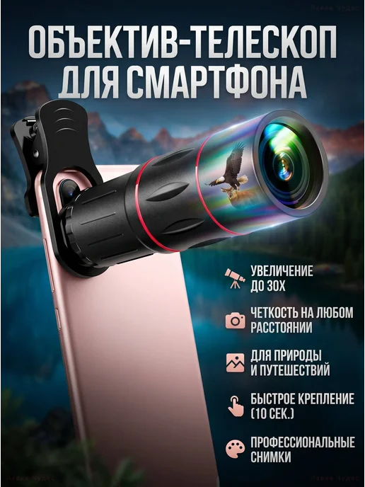Универсальный телеобъектив для смартфона 18X HD, черный