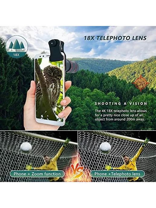 Универсальный телеобъектив для смартфона 18X HD, черный, фото 2