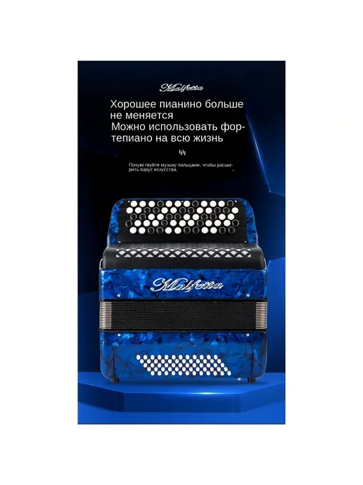 Аккордеон 62K60B с кнопочным механизмом, черный, синий, фото 3