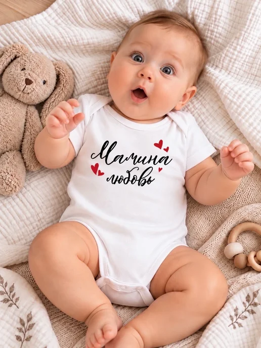 BAGREZOWA KIDS Боди “Мамина любовь” для новорожденных с коротким рукавом, белый
