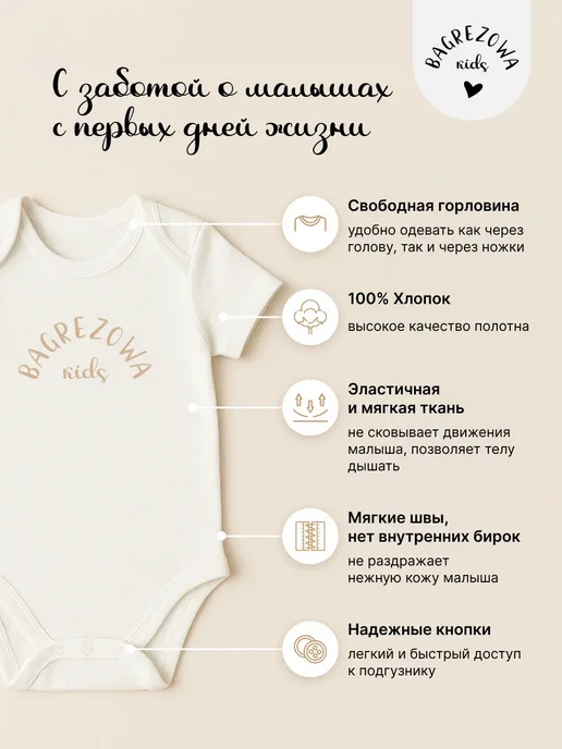 BAGREZOWA KIDS Боди “Мамина любовь” для новорожденных с коротким рукавом, белый, фото 2