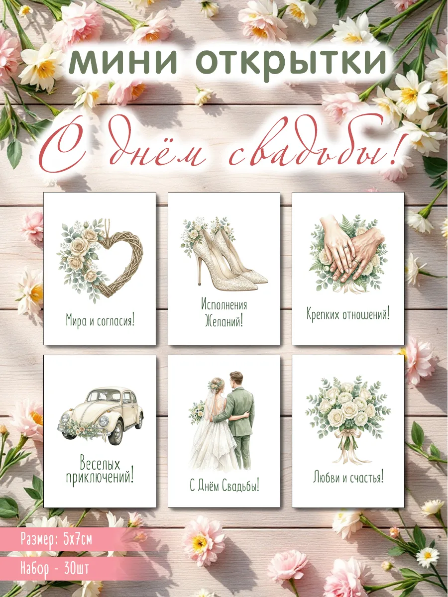 Мини открытки С днём свадьбы