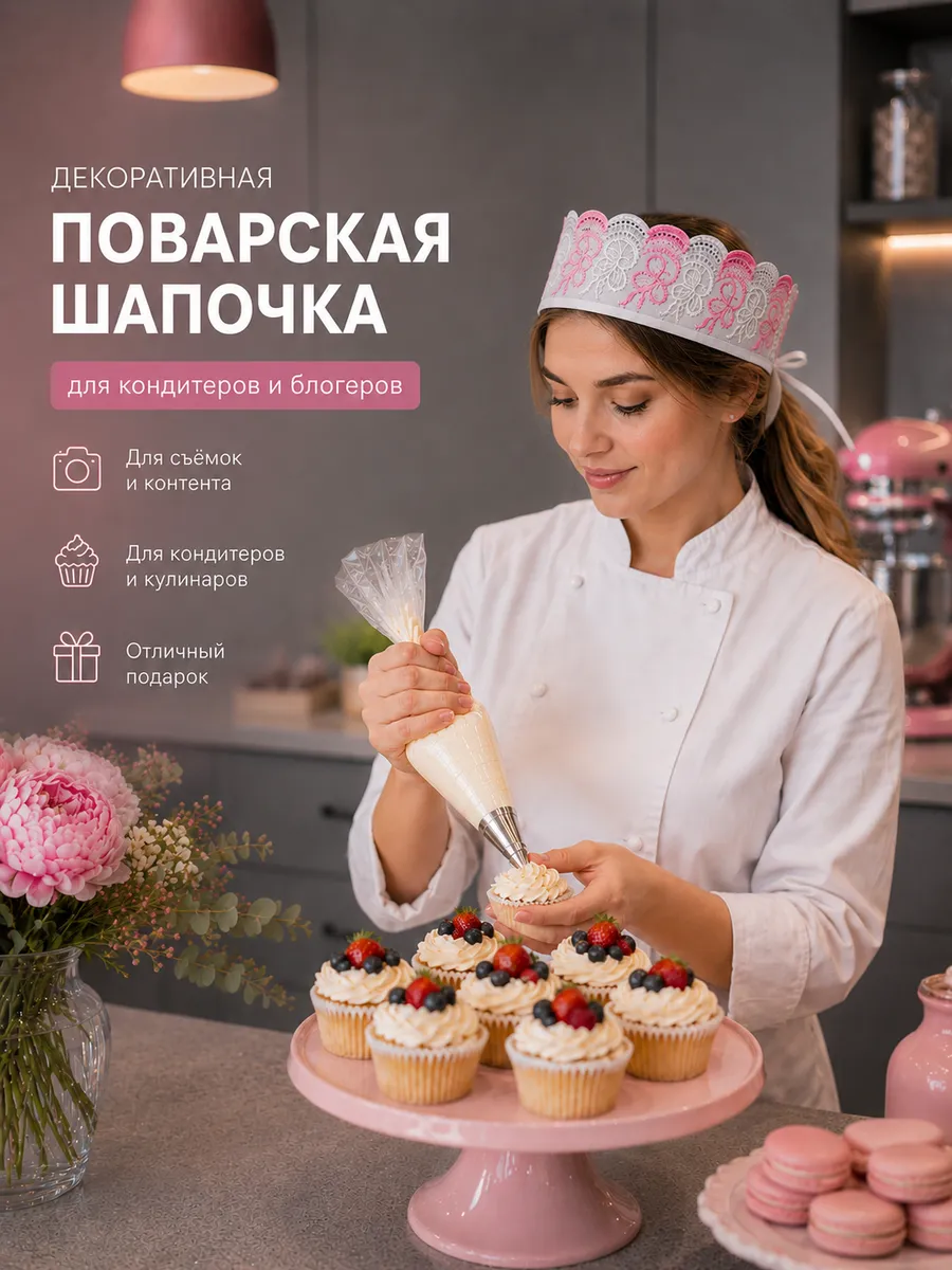 Шапочка без верха для повара-кондитера кружевная