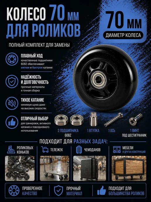 VARBLANE Колесо для роликов 76 мм, черный