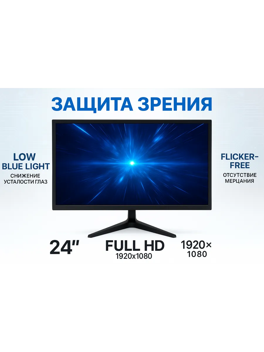 Монитор 24" 1920x1080 60Гц HDMI VGA узкая рамка офисный FHD