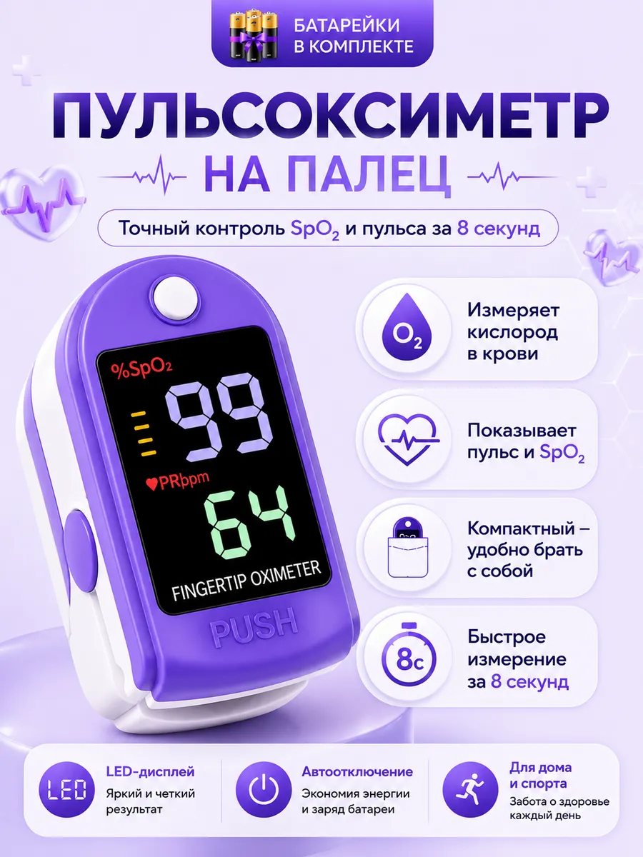 Пульсоксиметр пульсометр на палец медицинский про