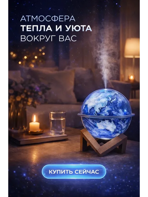 Увлажнитель воздуха 3в1 настольный с подсветкой LED, синий, фото 6