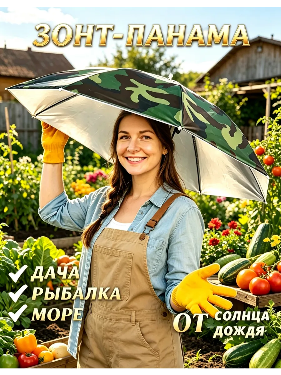 Зонт от солнца и дождя на голову дачный 69 см