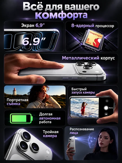 Смартфон YFQTXLW I18 Pro Max 16/1024 ГБ, черный, фото 4