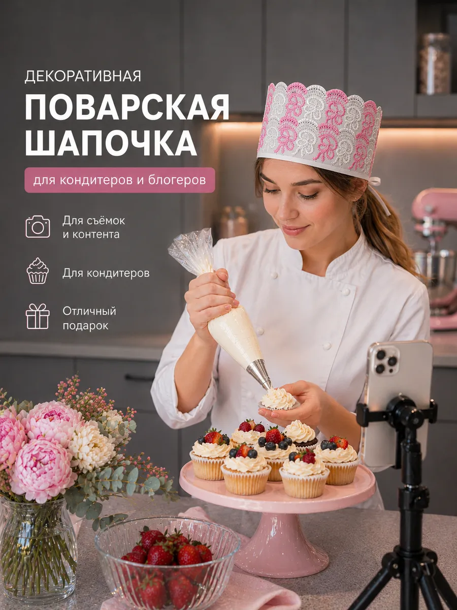 Шапочка без верха для повара-кондитера кружевная.