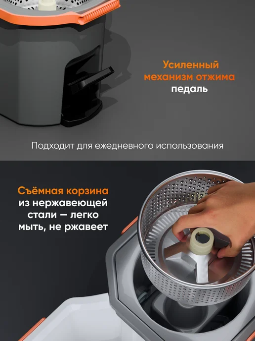 Frau Maria Швабра с отжимом и ведром для пола с микрофиброй, Solmax Набор треугольная ведро, фото 4