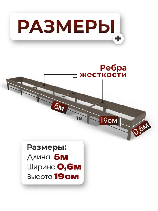 APRIKA Грядка пластик ПВХ 0,6м *5,0 м, высота 19 см, 0,6м, 5,0 м, 6 м, 5 м, фото 2