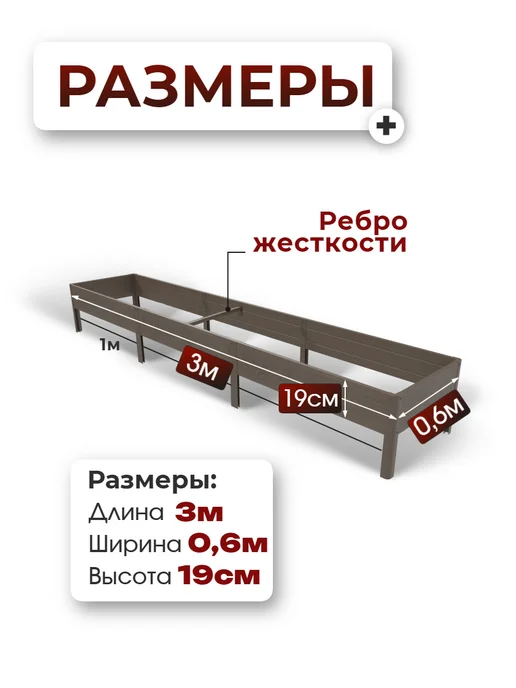 APRIKA Грядка пластик ПВХ 0,6м *3,0 м, высота 19 см, 0,6 м, 3 м, фото 2