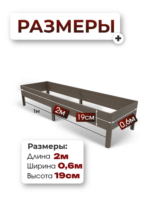 APRIKA Грядка пластик ПВХ 0,6 м *2,0 м, высота 19 см, 0,6 м, 2 м, фото 2