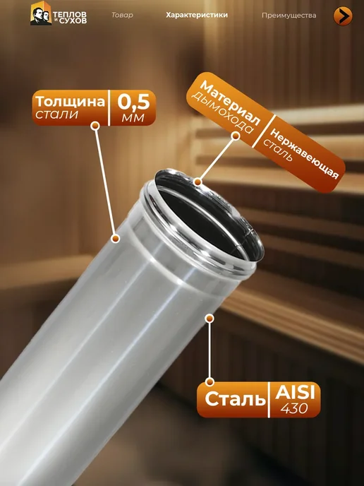 Теплов и Сухов Труба для дымохода 1 метр AISI 430-0.5 D100, 1 м, фото 2