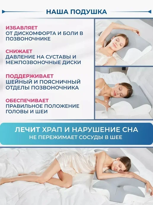 Анатомическая подушка с эффектом памяти 40х60 для сна, вариант, фото 4