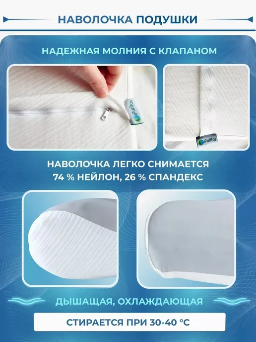 Анатомическая подушка с эффектом памяти 40х60 для сна, вариант, фото 7
