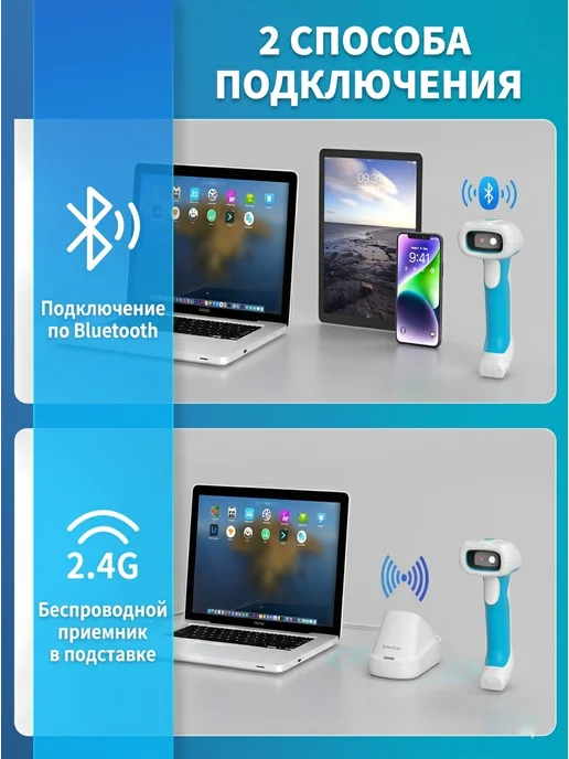 сканер штрих-кода беспроводной 2d Ip67 защищенный с базой, синий, фото 5