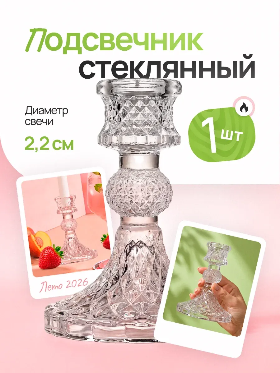Подсвечник стеклянный для тонкой свечи