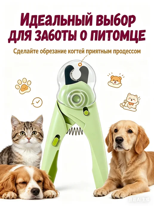 MACKENZI Когтерезка для кошек с ограничителем безопасная с подсветкой, зеленый