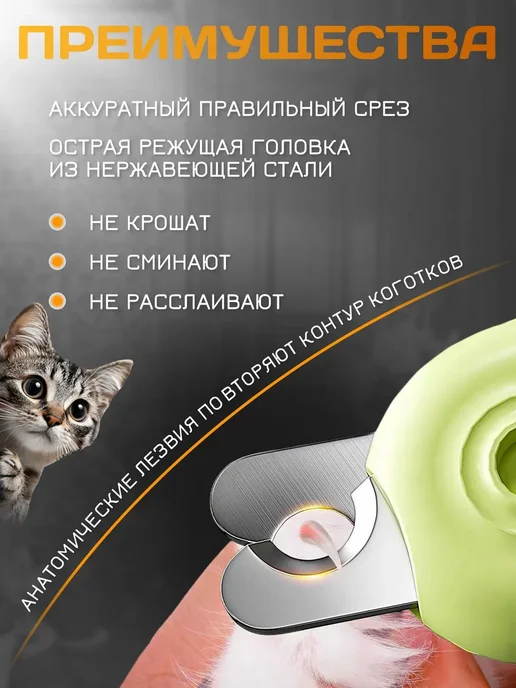MACKENZI Когтерезка для кошек с ограничителем безопасная с подсветкой, зеленый, фото 3