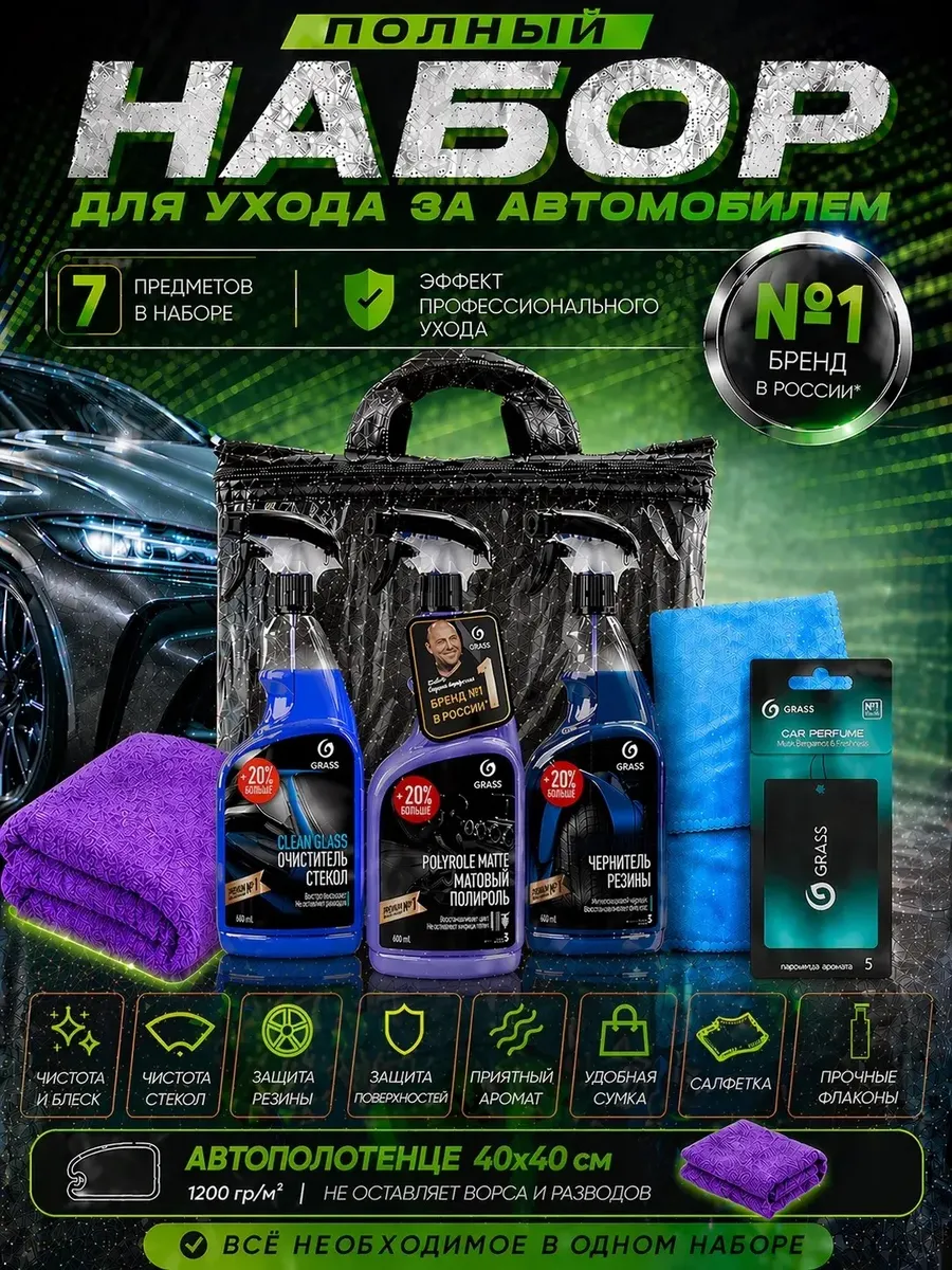Набор автохимии в сумке, с автополотенцем, 7 предметов