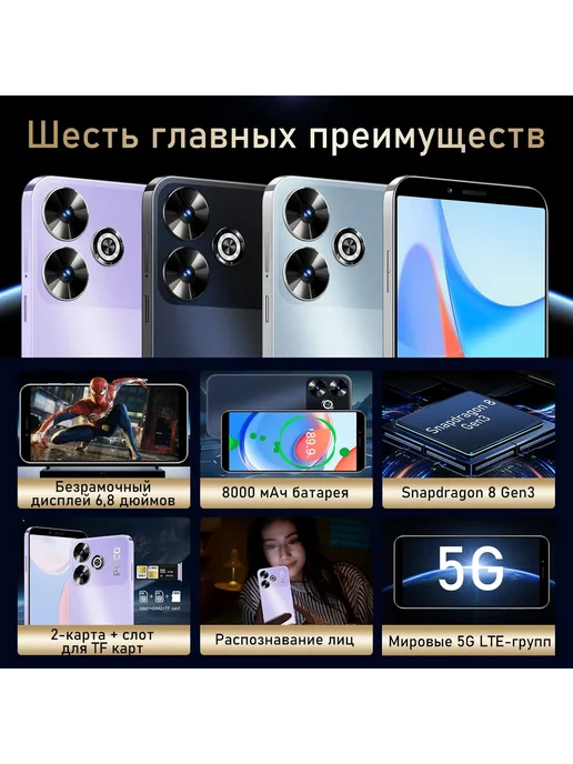 Смартфон TECHAURA Sjnote4012 12/1024 ГБ, черный, фото 3