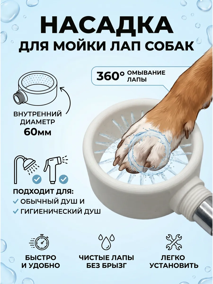 Насадка на душ для мойки лап собак.