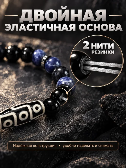 VIKRISTONE Браслет из натуральных камней агат с дзи 9 глаз, синий, фото 7