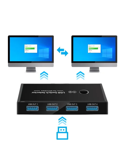 USB 3.0 коммутатор для 2 ПК, 4 порта, мышь, клава, принтер, вариант, фото 5